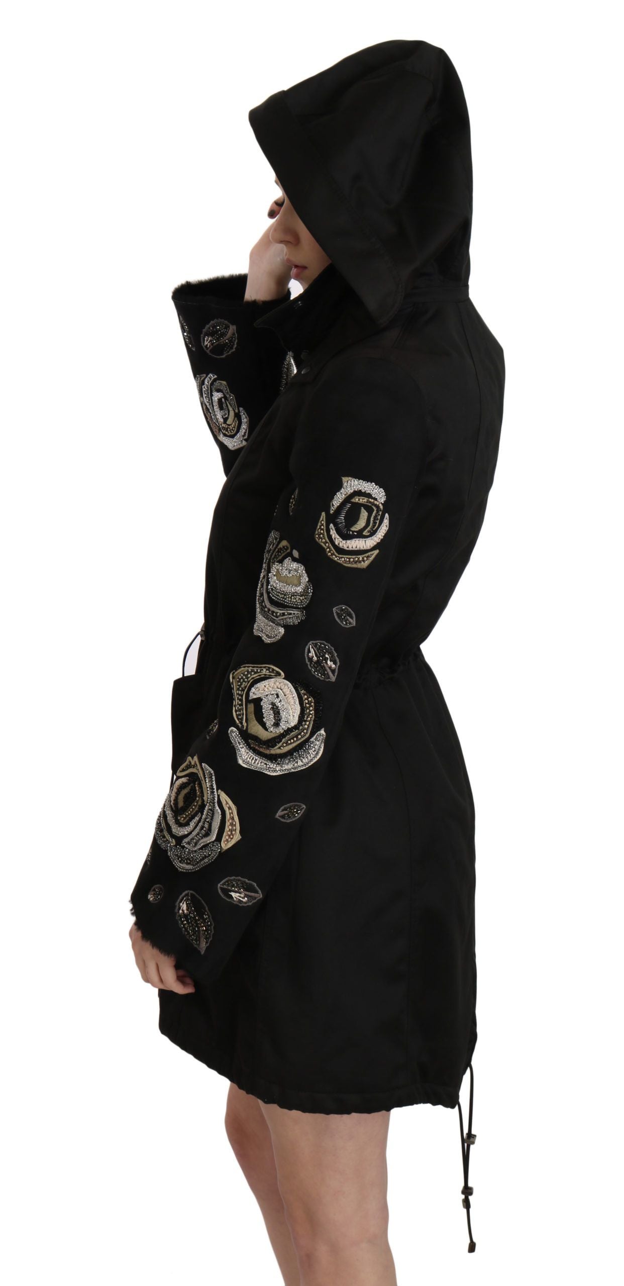  - Elegant Black Beaded Parka Jacket for Women