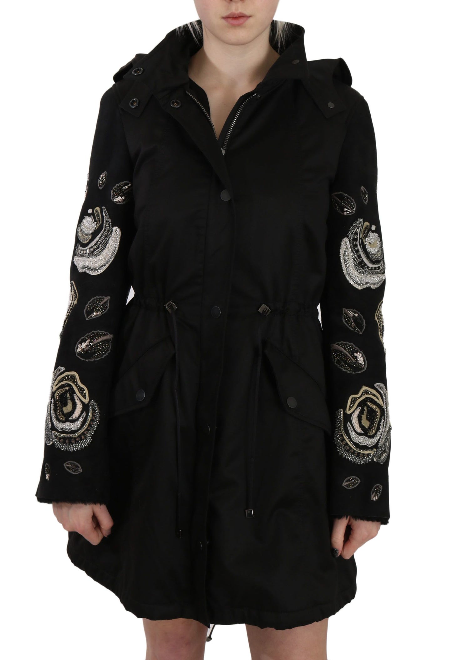  - Elegant Black Beaded Parka Jacket for Women