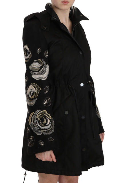  - Elegant Black Beaded Parka Jacket for Women