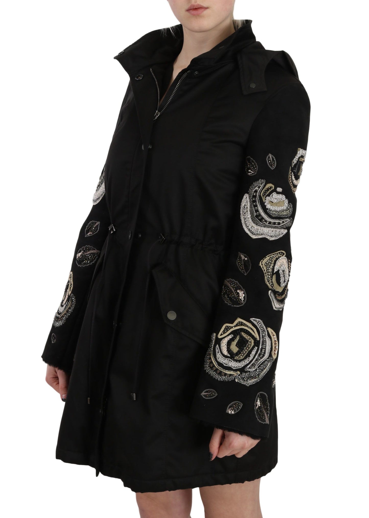  - Elegant Black Beaded Parka Jacket for Women