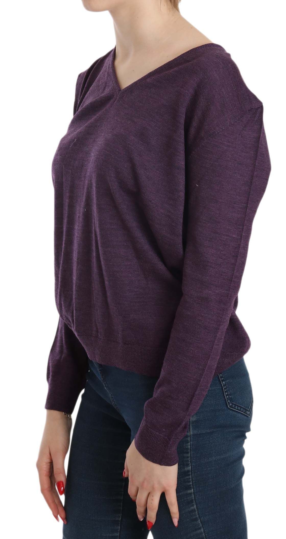  - Elegant Purple V-Neck Wool Blouse