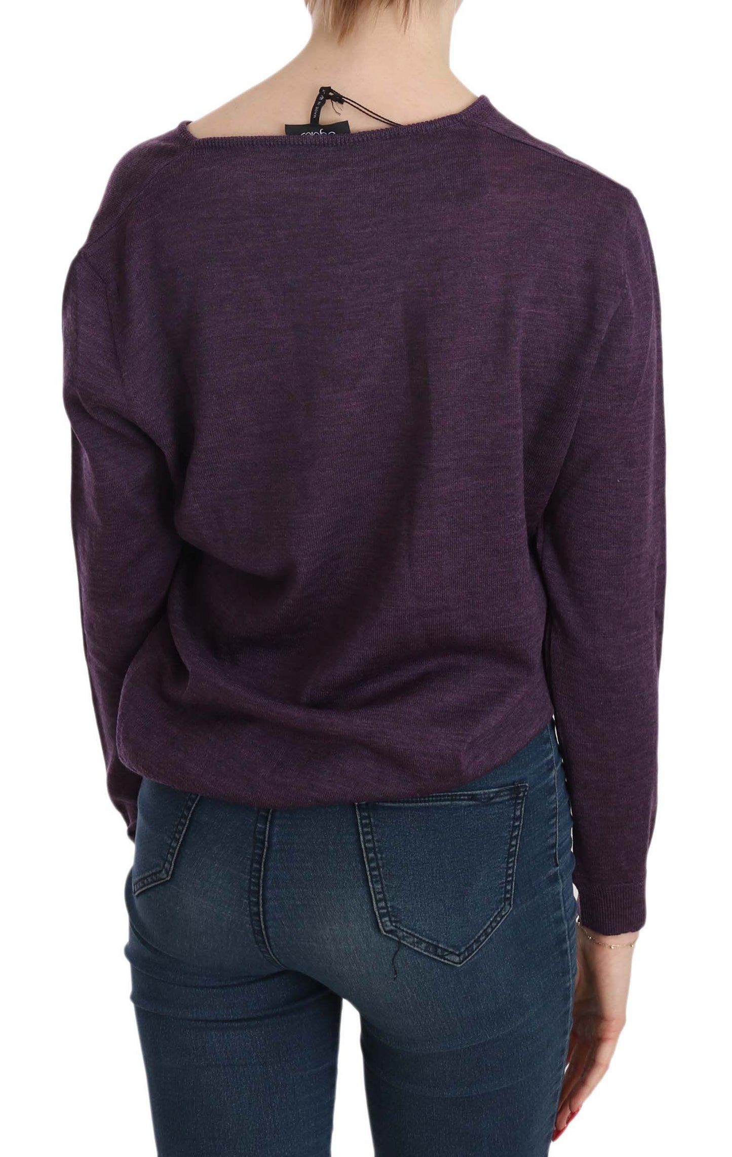  - Elegant Purple V-Neck Wool Blouse