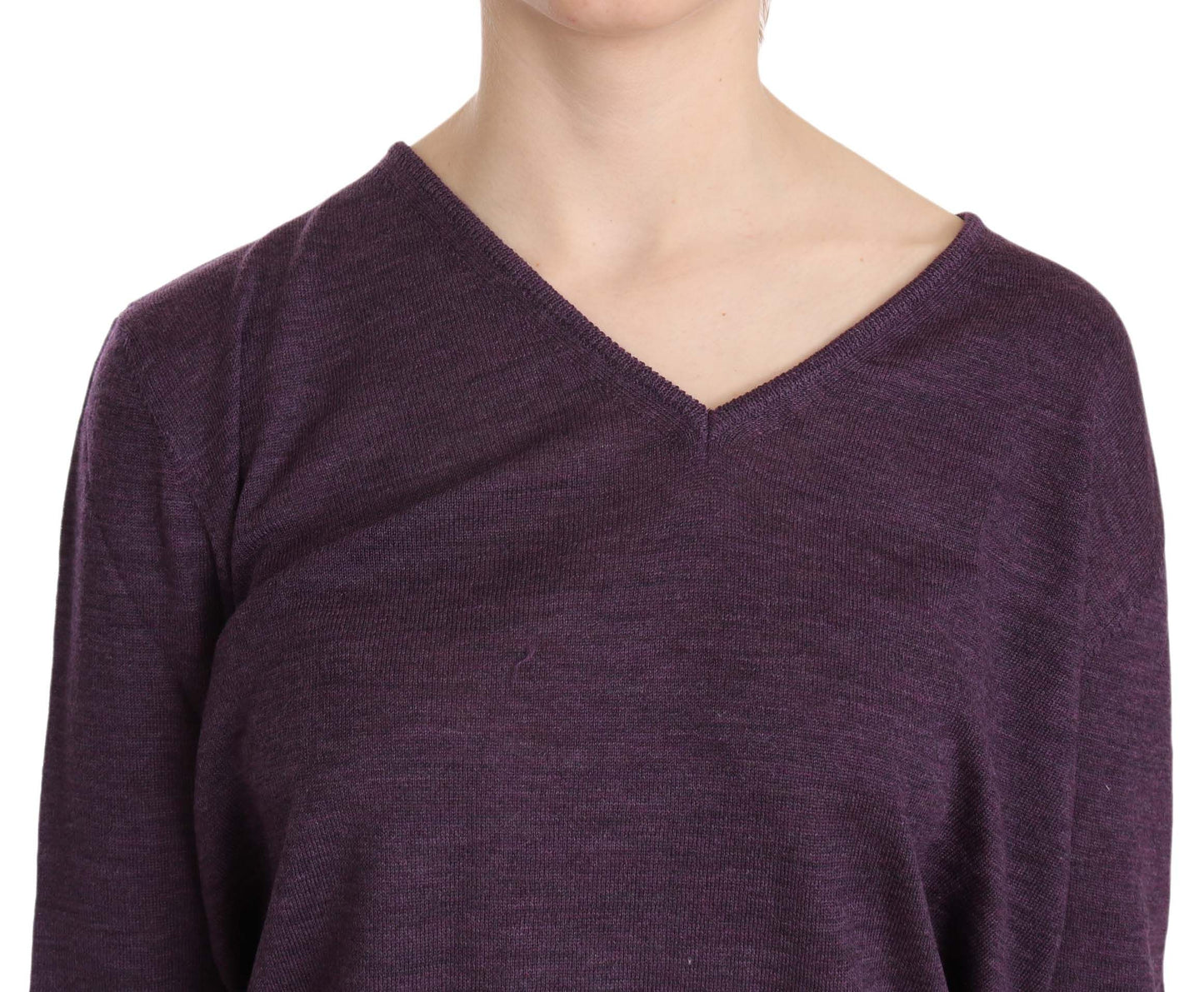  - Elegant Purple V-Neck Wool Blouse