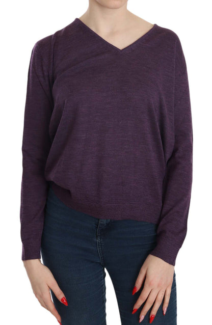  - Elegant Purple V-Neck Wool Blouse