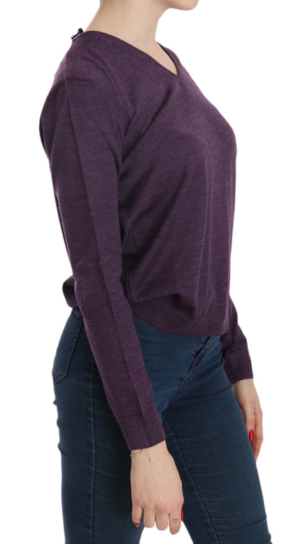  - Elegant Purple V-Neck Wool Blouse