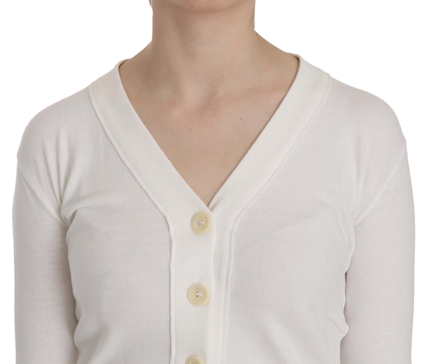  - Elegant White V-Neck Cropped Cardigan Blouse