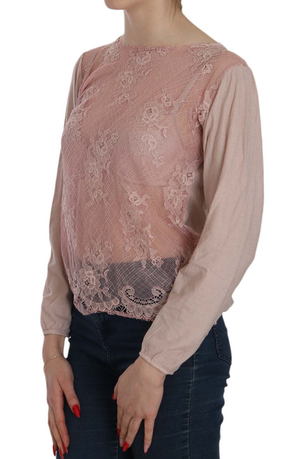  - Elegant Pink Lace Boat Neck Blouse