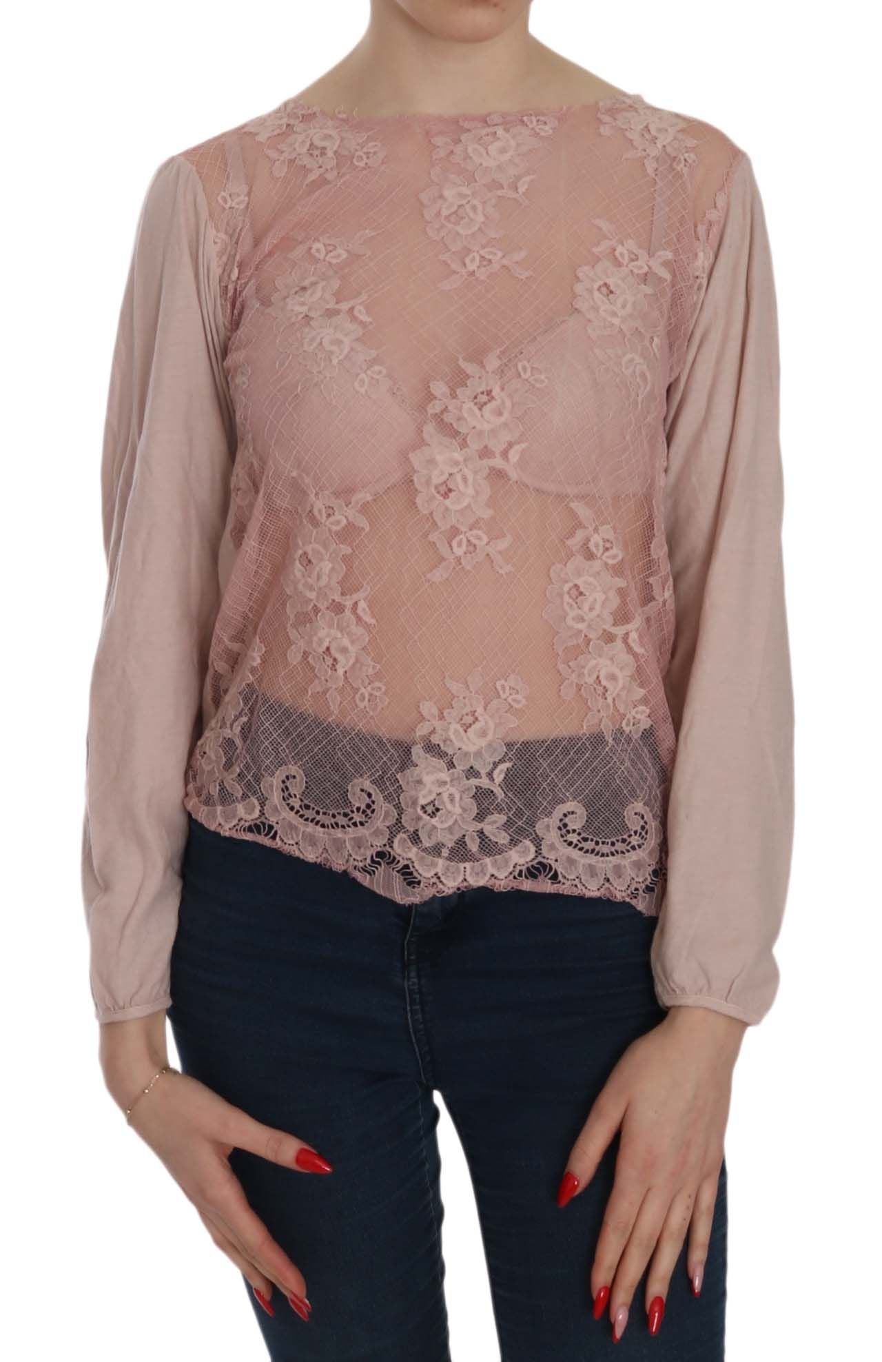  - Elegant Pink Lace Boat Neck Blouse