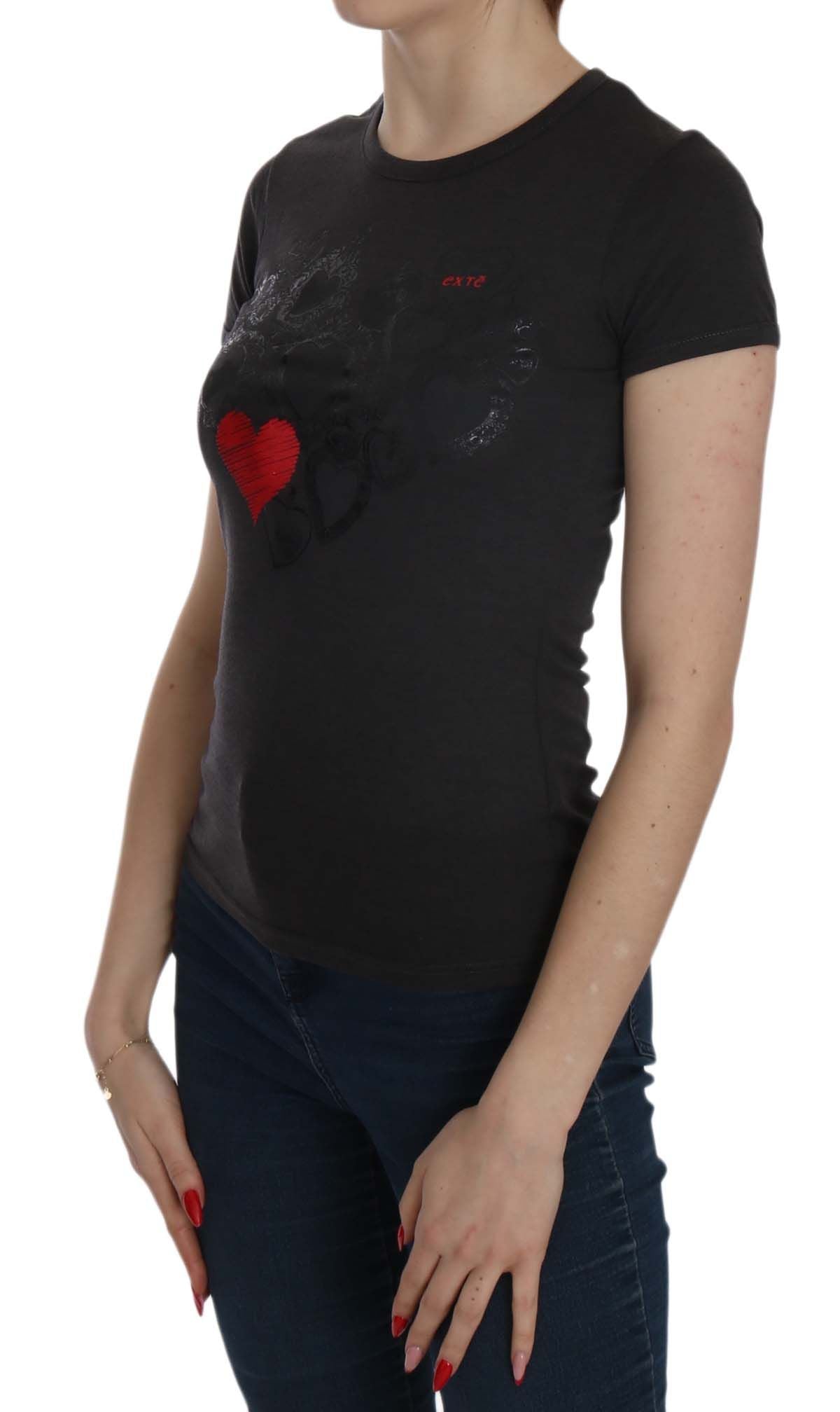  - Black Hearts Print Crew Neck Blouse