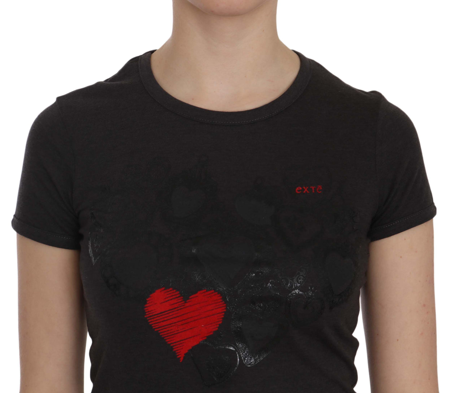  - Black Hearts Print Crew Neck Blouse