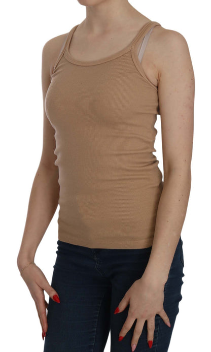  - Beige Cotton Spaghetti Strap Tank