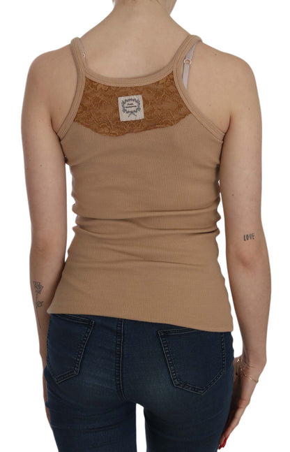  - Beige Cotton Spaghetti Strap Tank