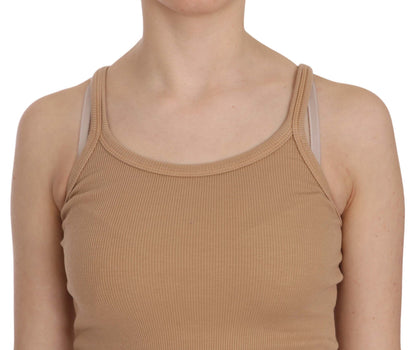  - Beige Cotton Spaghetti Strap Tank