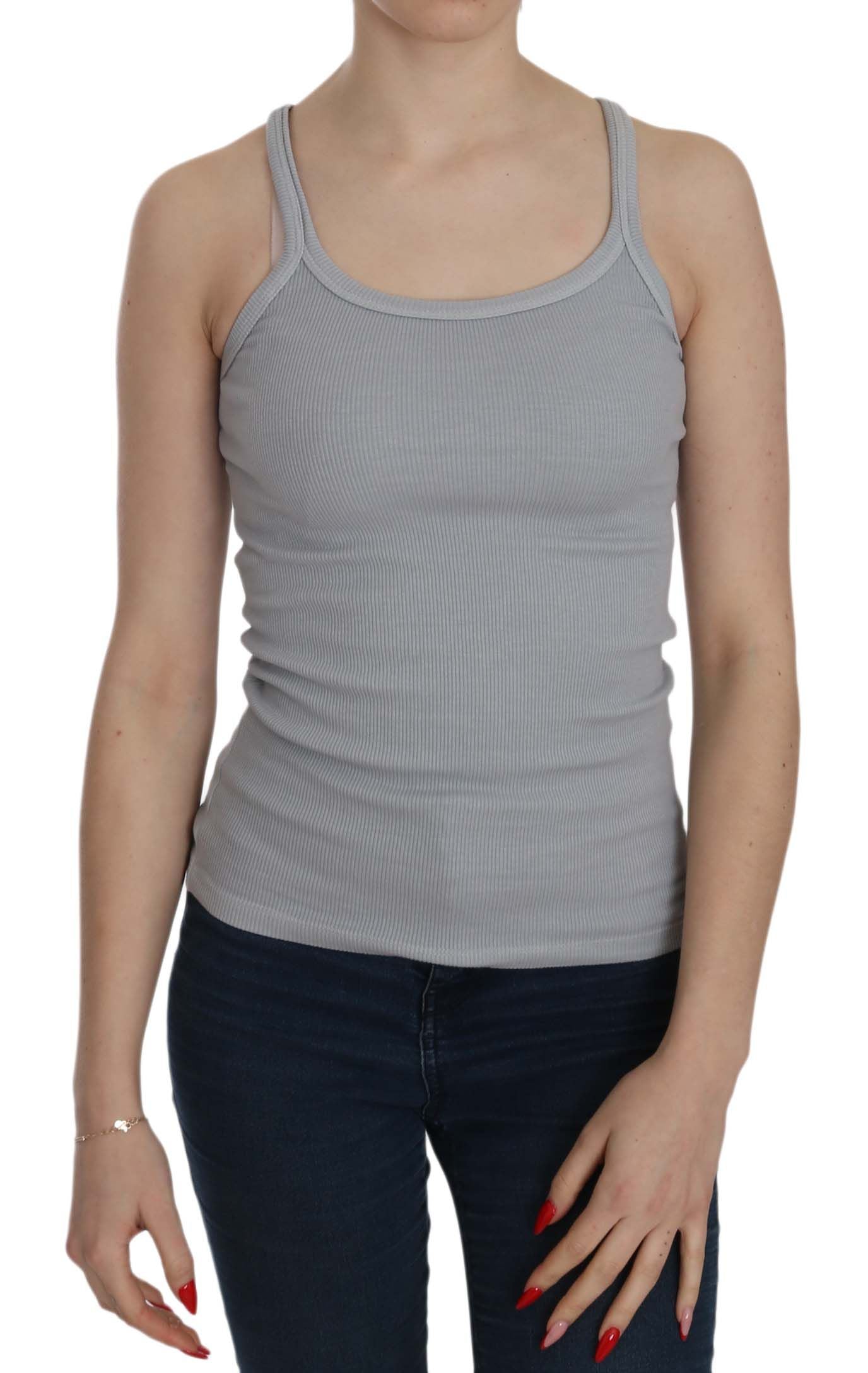  - Elegant Sleeveless Light Gray Cotton Blouse