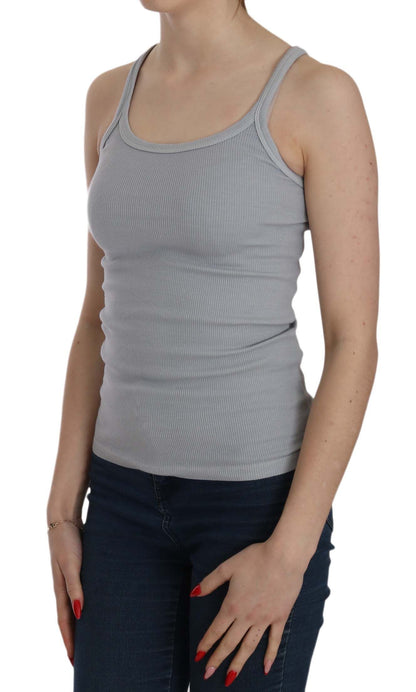  - Elegant Sleeveless Light Gray Cotton Blouse