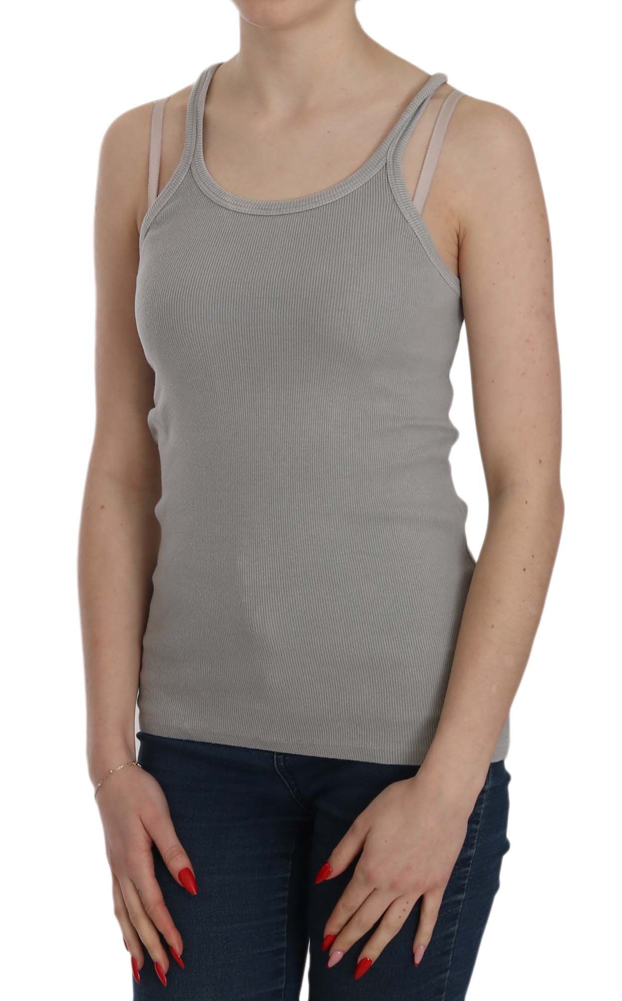  - Elegant Sleeveless Grey Cotton Blouse