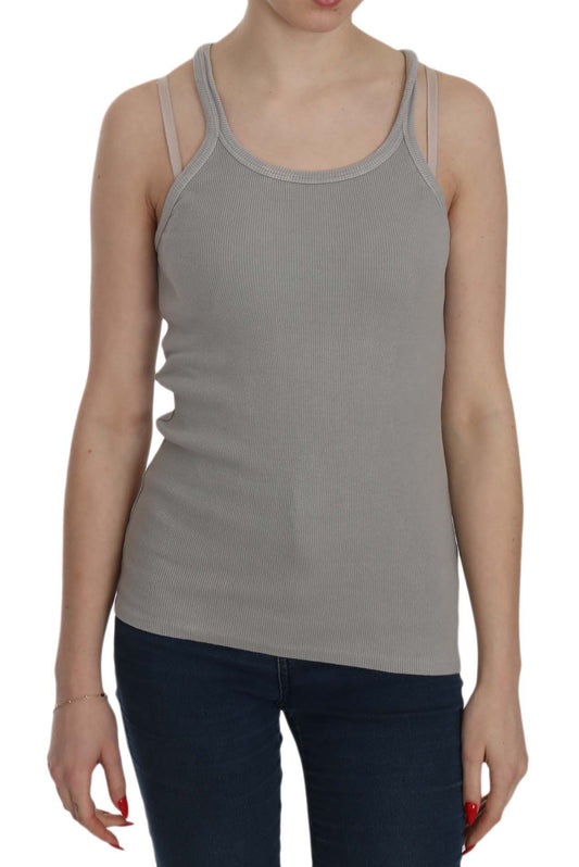  - Elegant Sleeveless Grey Cotton Blouse