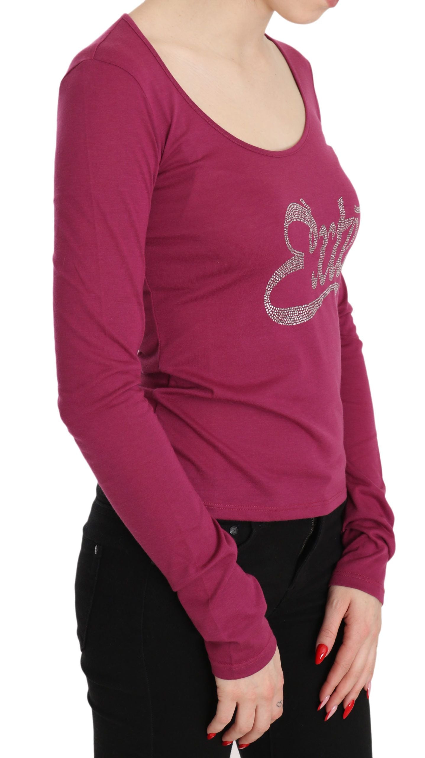  - Elegant Pink Crystal Embellished Long Sleeve Top