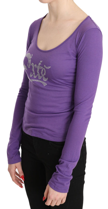  - Elegant Purple Crystal Embellished Long Sleeve Top