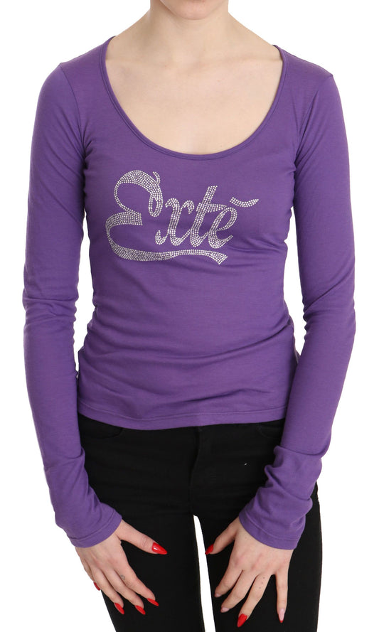  - Elegant Purple Crystal Embellished Long Sleeve Top