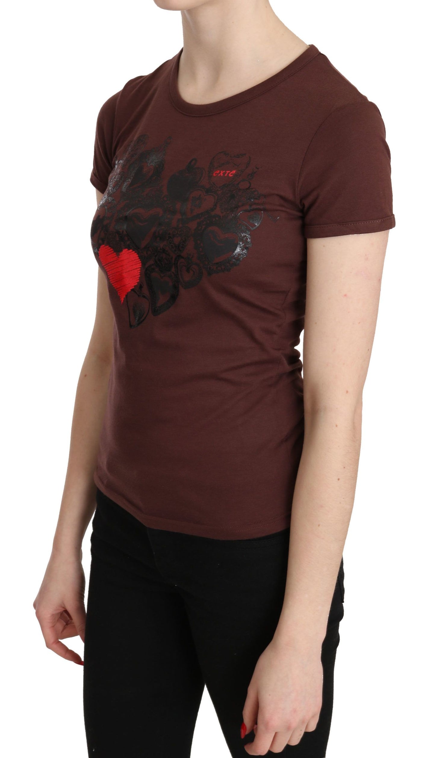  - Chic Brown Hearts Printed Short Sleeve Top