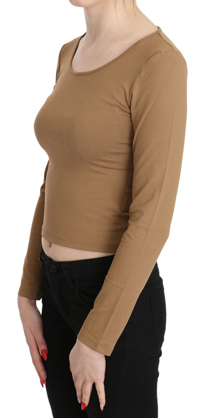  - Elegant Brown Long Sleeve Cropped Top