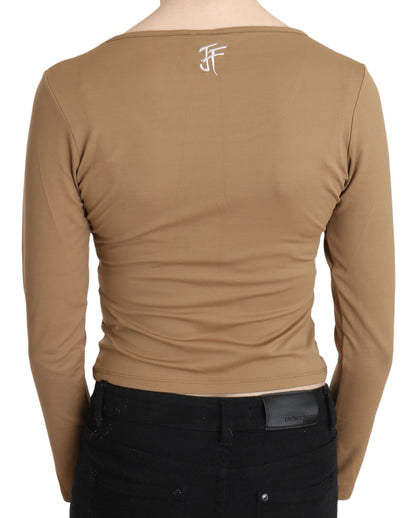  - Elegant Brown Long Sleeve Cropped Top