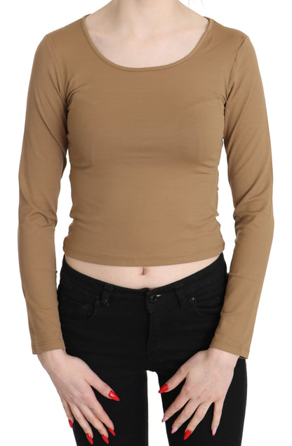  - Elegant Brown Long Sleeve Cropped Top