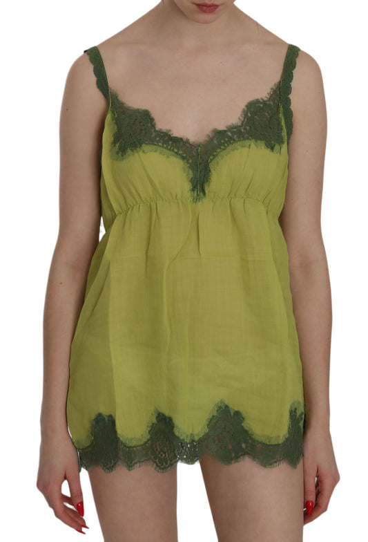  - Elegant Green Lace Linen Tank Top