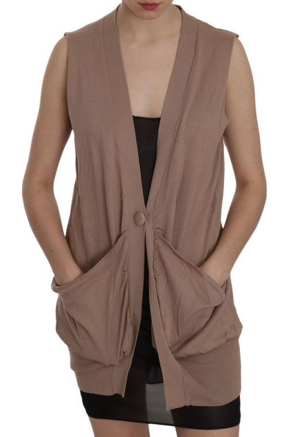  - Chic Sleeveless Cotton Cardigan Vest - Elegant Brown