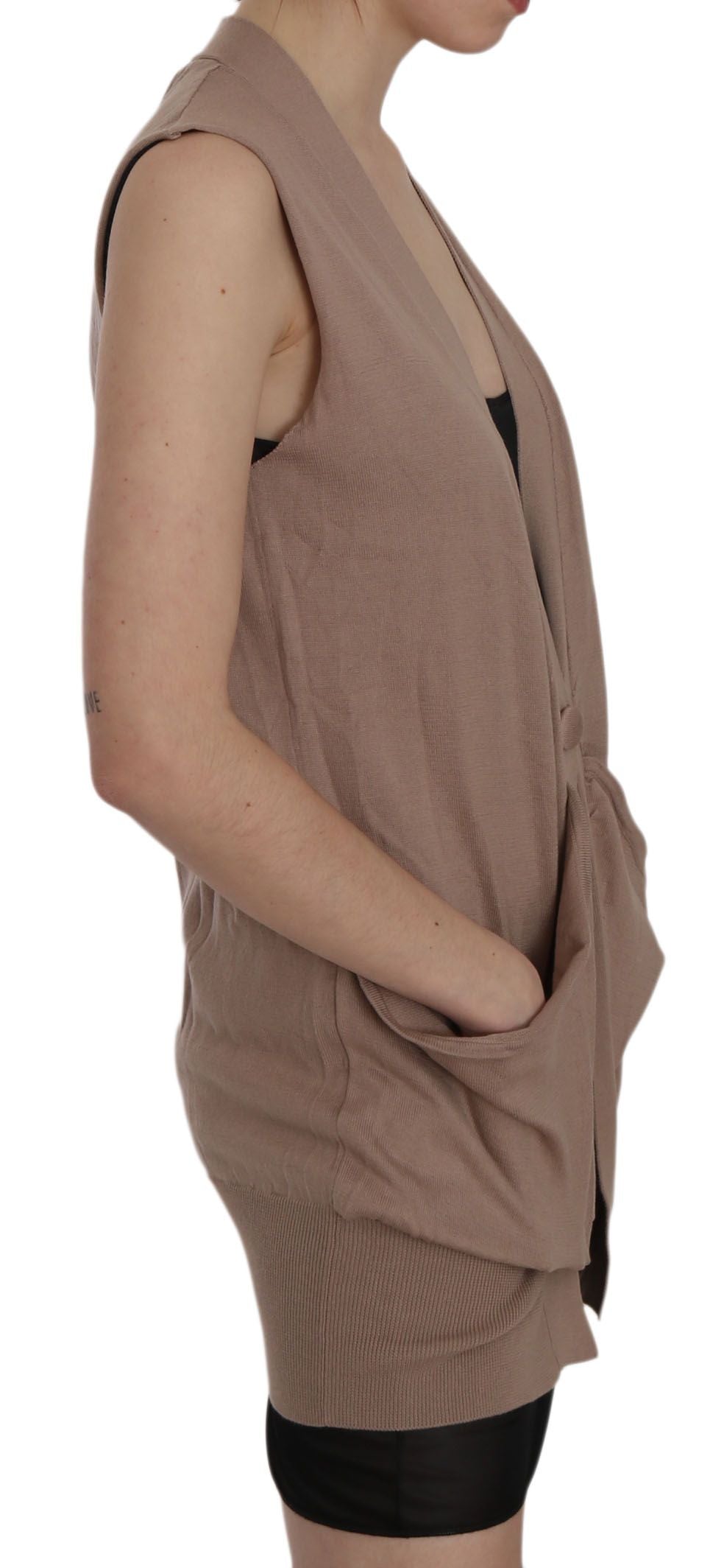  - Chic Sleeveless Cotton Cardigan Vest - Elegant Brown