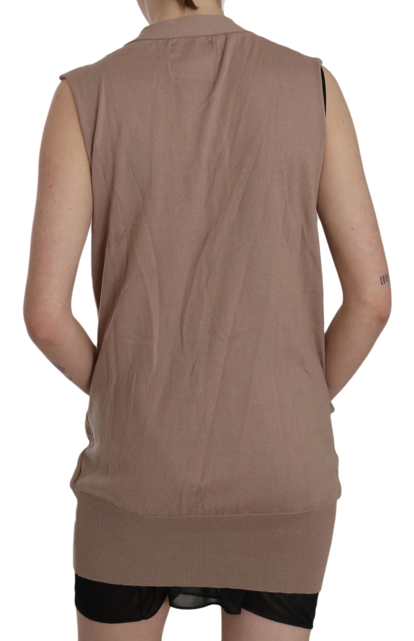  - Chic Sleeveless Cotton Cardigan Vest - Elegant Brown