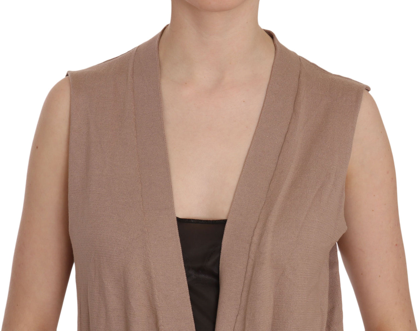  - Chic Sleeveless Cotton Cardigan Vest - Elegant Brown