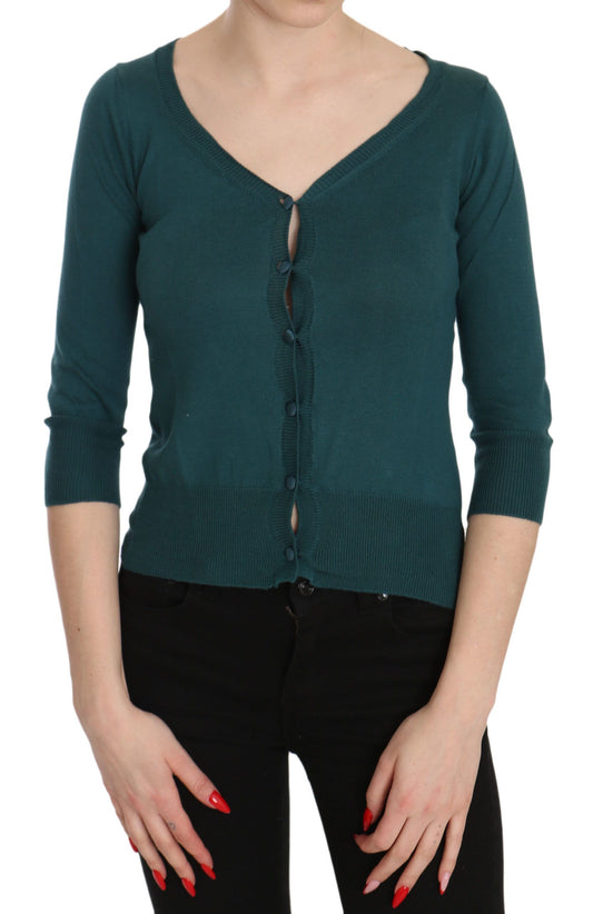  - Chic Blue Green Cotton Cardigan Top