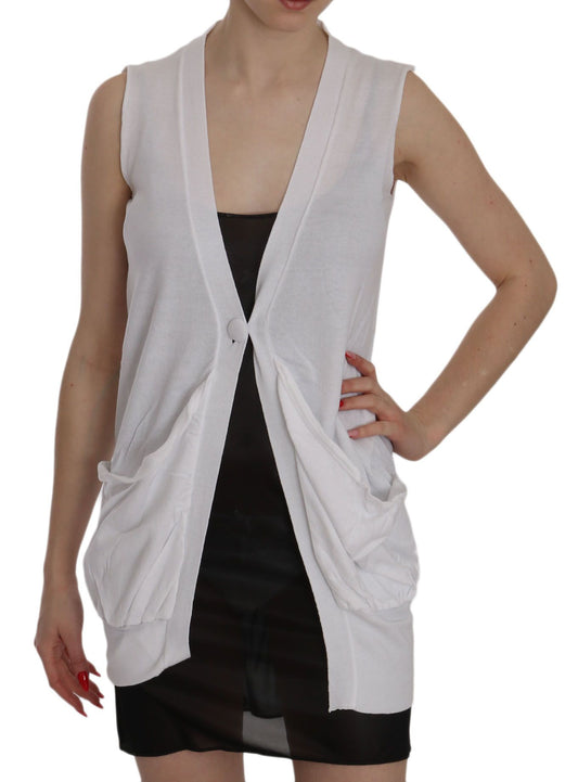  - Elegant Sleeveless Cotton Vest in Pristine White