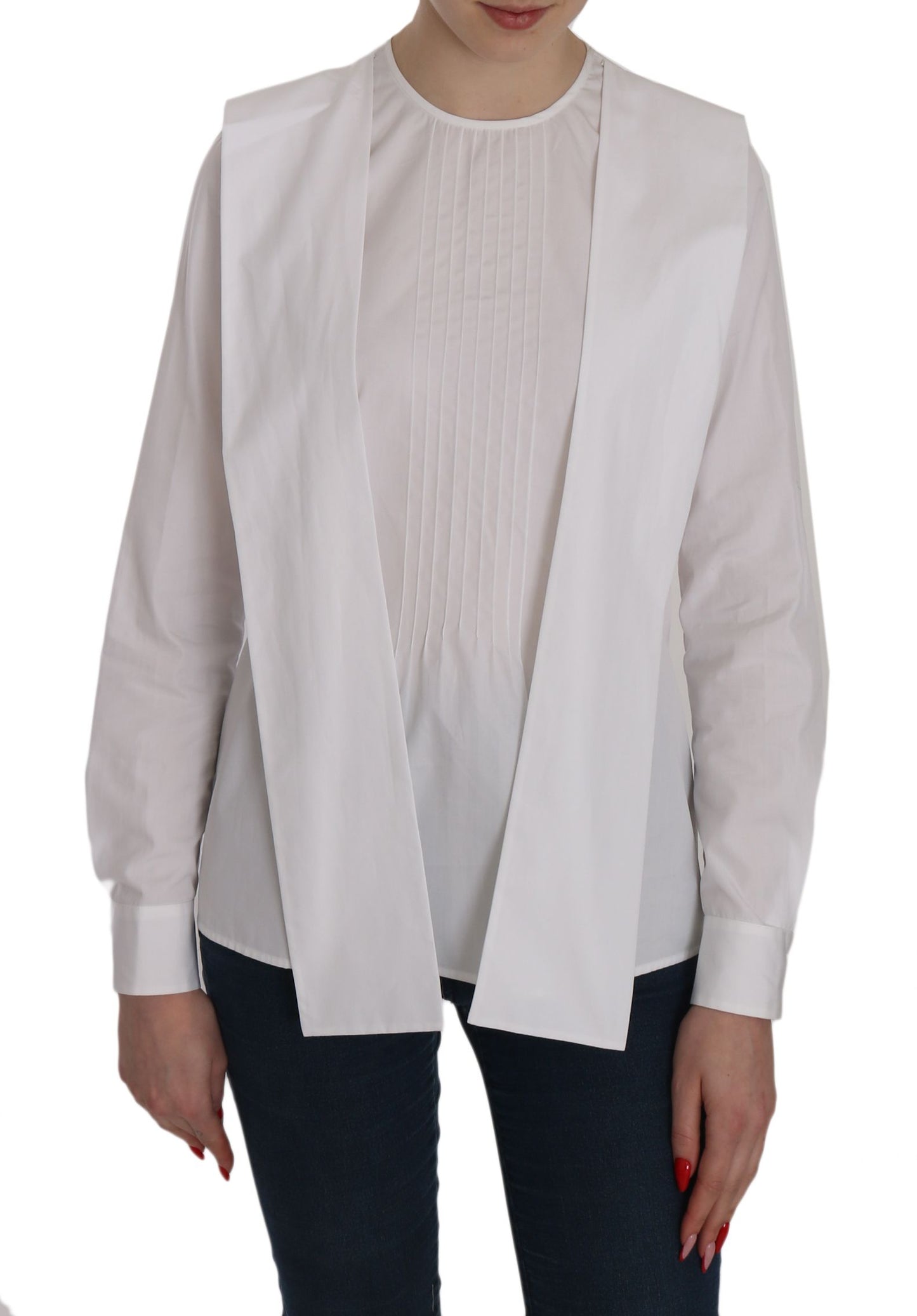  - Elegant White Cotton Crew Neck Top