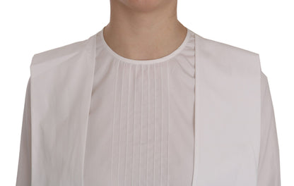  - Elegant White Cotton Crew Neck Top