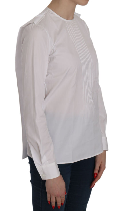  - Elegant White Cotton Crew Neck Top