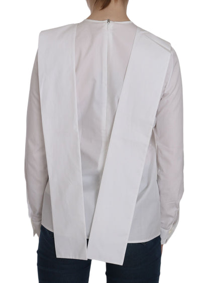  - Elegant White Cotton Crew Neck Top