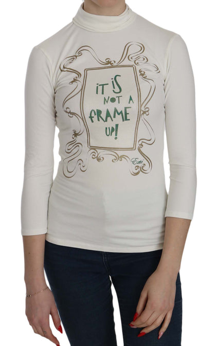  - Chic White Printed Turtle Neck Blouse