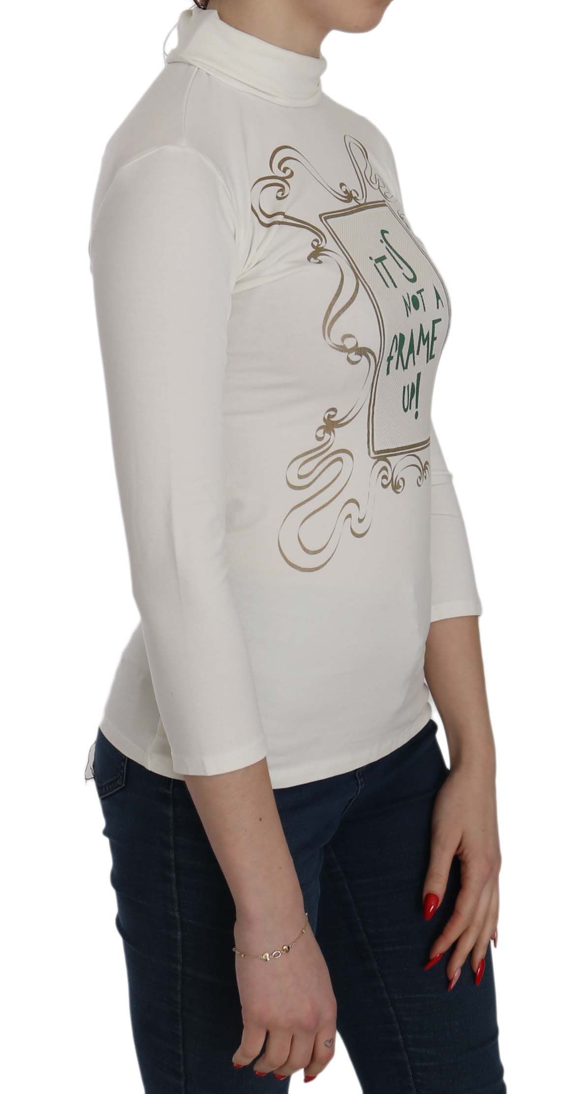  - Chic White Printed Turtle Neck Blouse