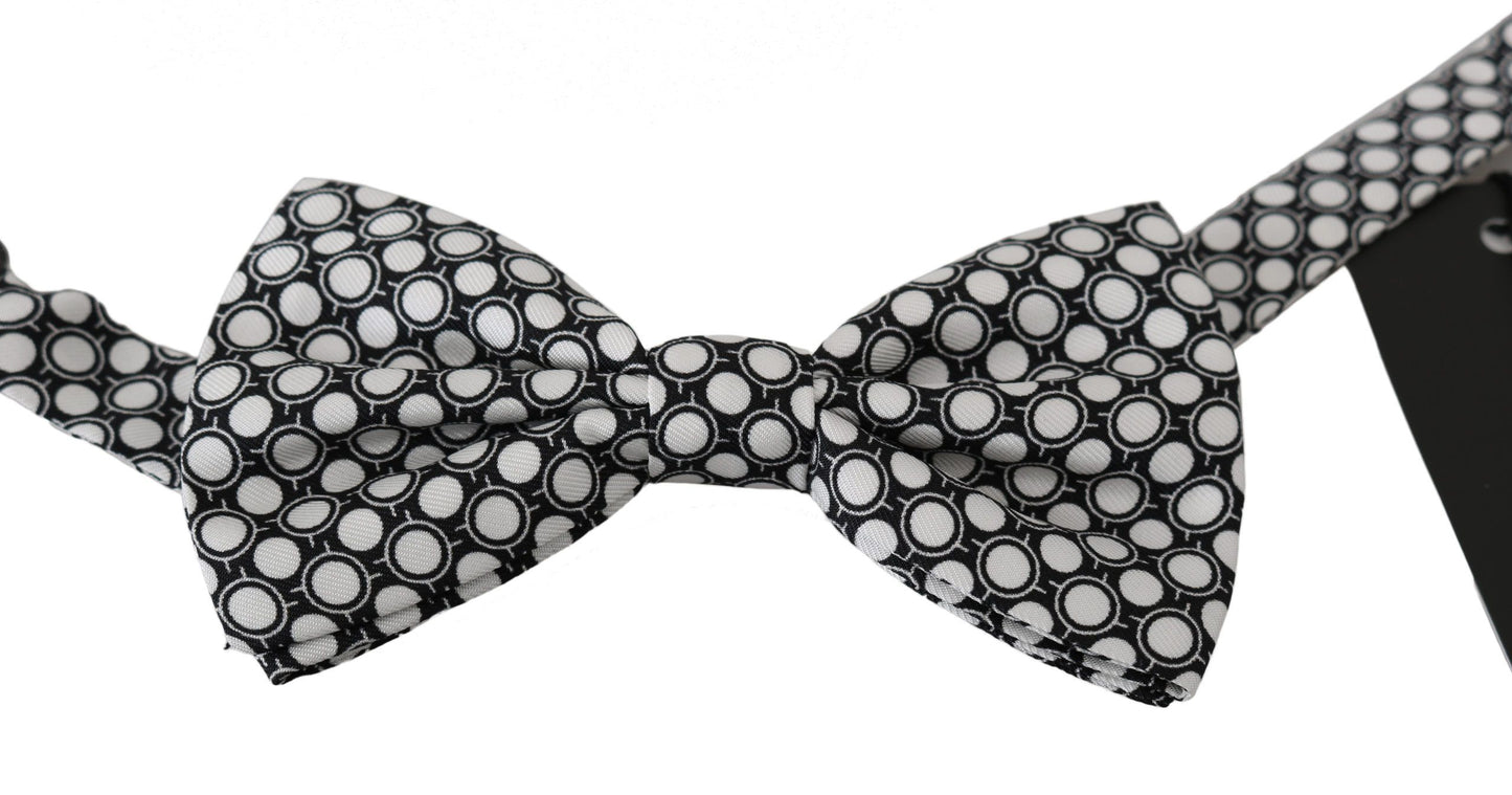  - Elegant Black White Circle Silk Bow Tie