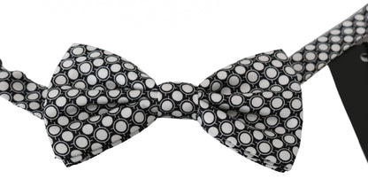  - Elegant Black White Circle Silk Bow Tie