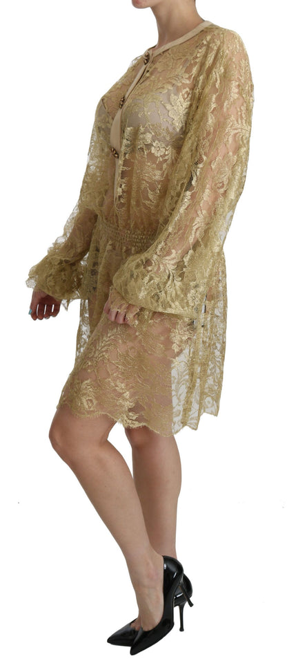  - Elegant Gold Lace A-Line Knee Length Dress