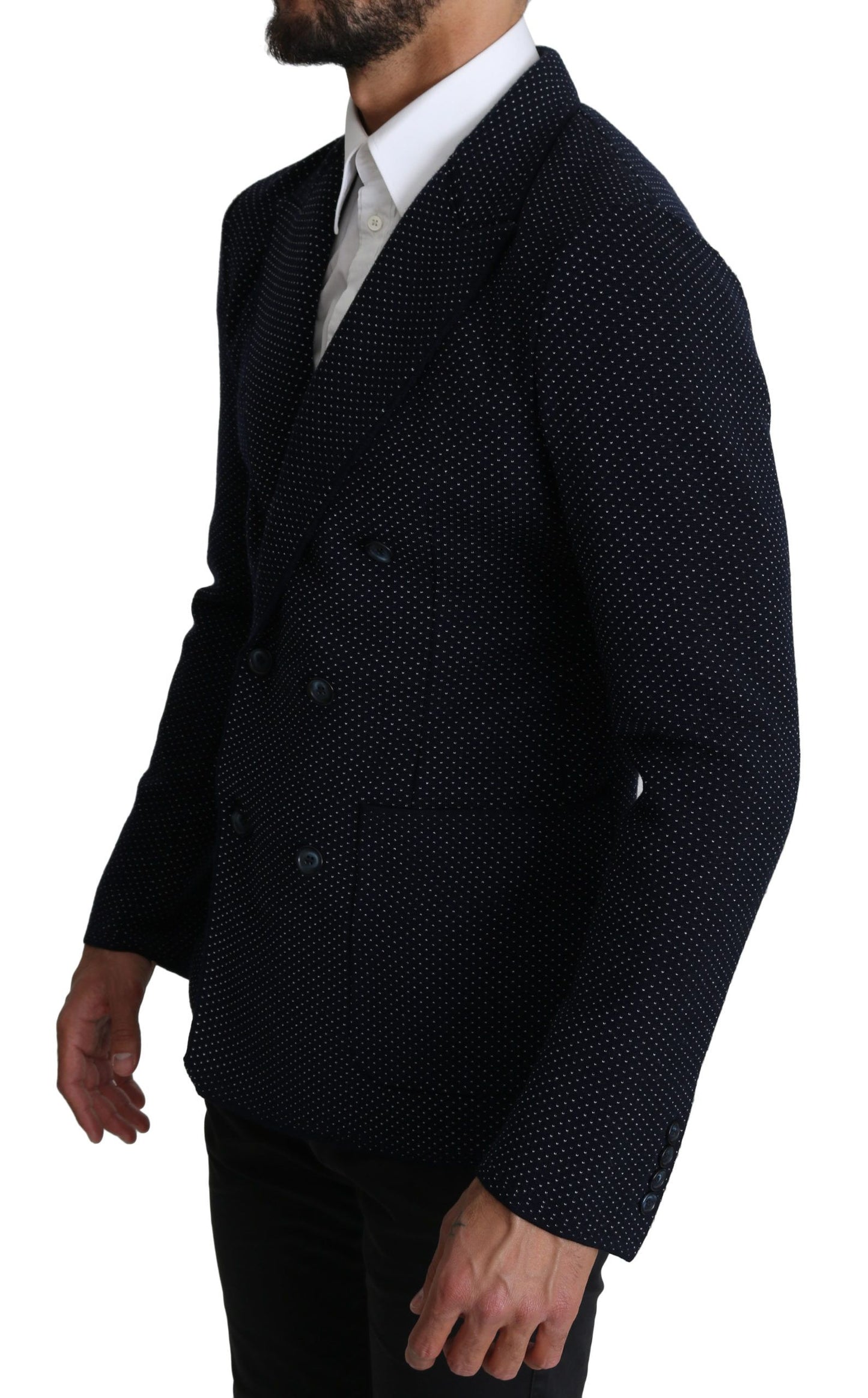  - Elegant Dark Blue Dotted Slim-Fit Blazer