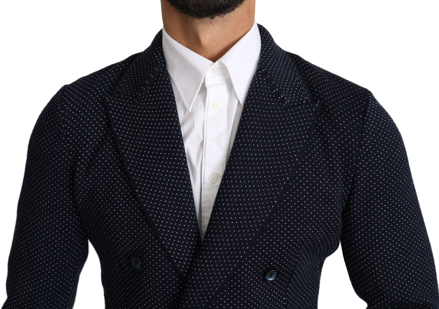  - Elegant Dark Blue Dotted Slim-Fit Blazer