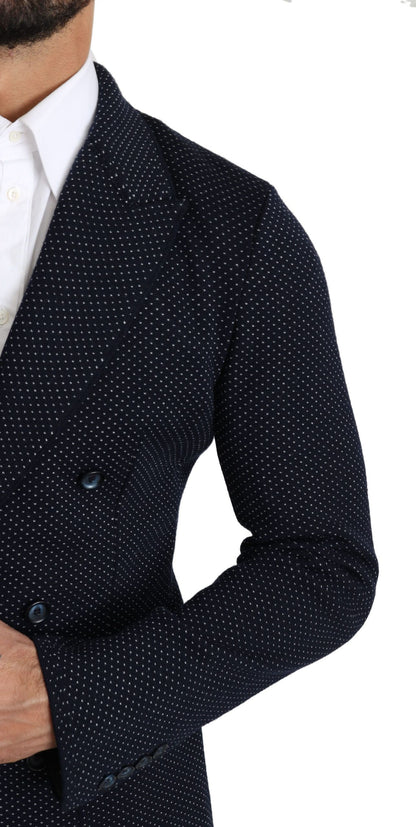  - Elegant Dark Blue Dotted Slim-Fit Blazer