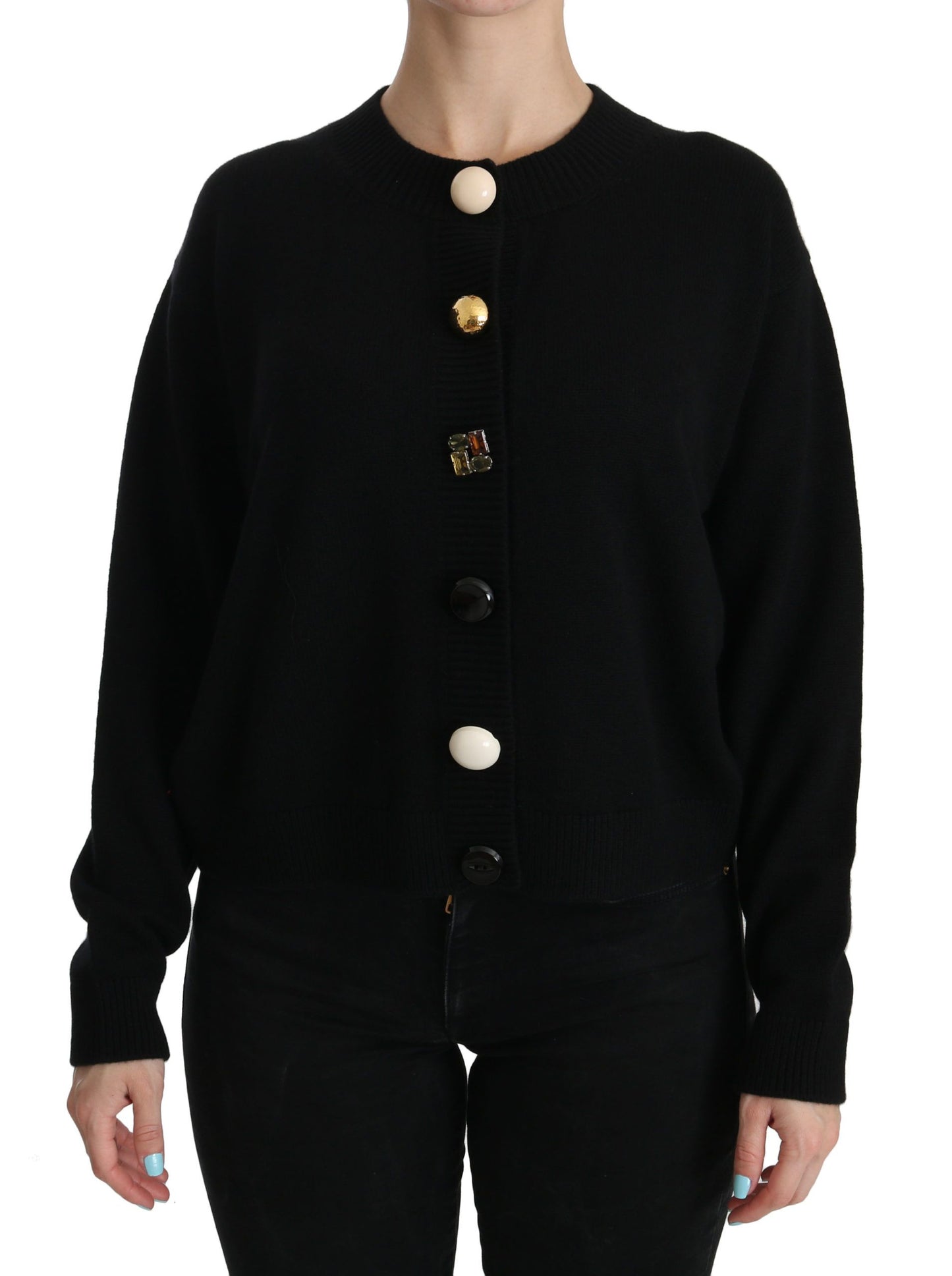  - Elegant Black Cashmere Cardigan Top