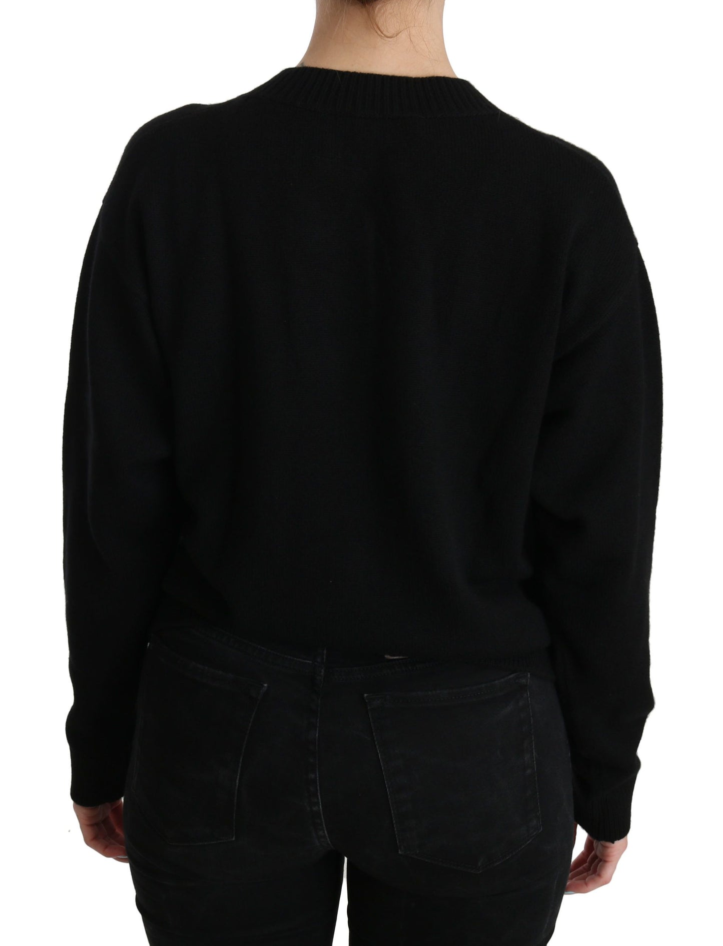  - Elegant Black Cashmere Cardigan Top