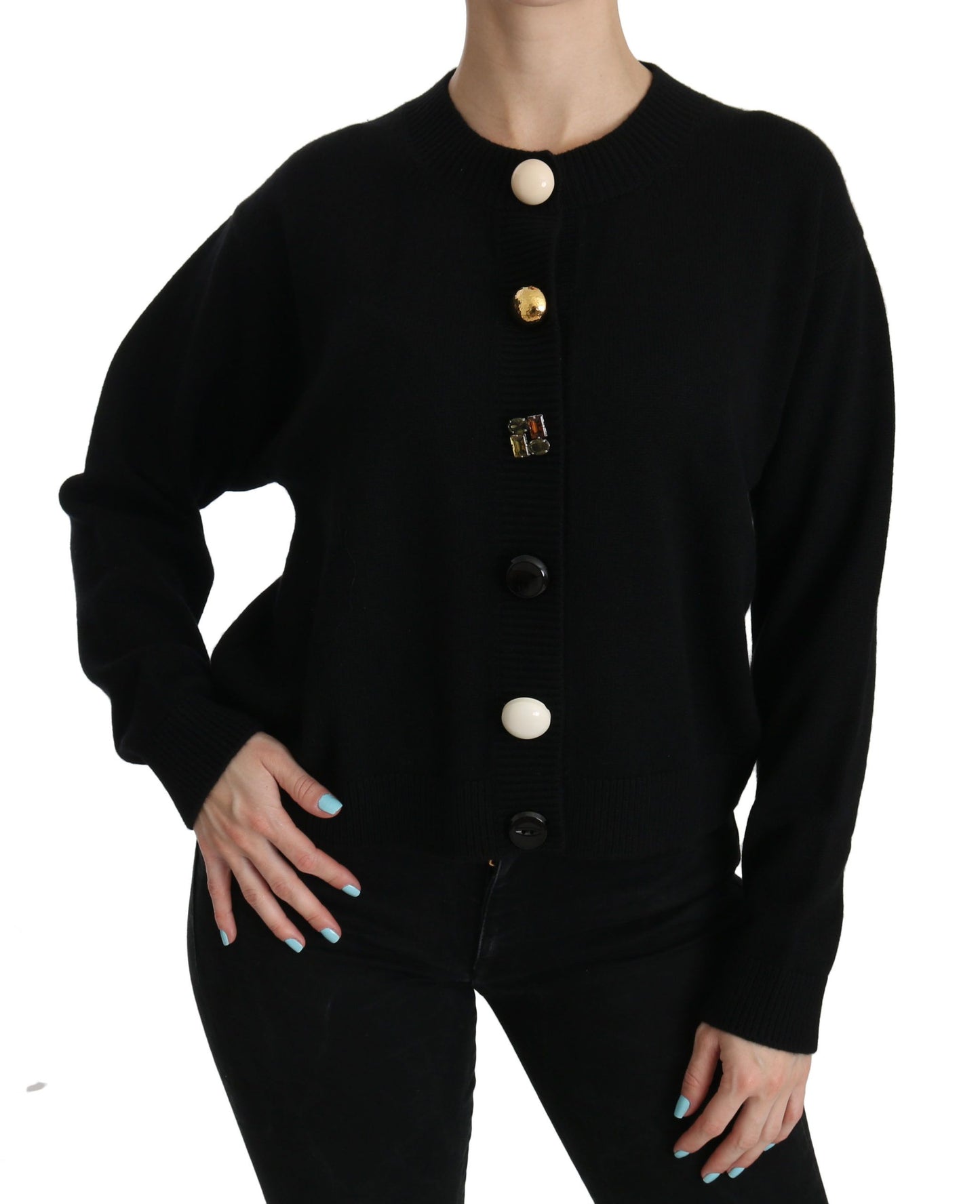  - Elegant Black Cashmere Cardigan Top